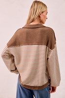 BiBi Mix n Match Slub Knit and Stripes Top in Mocha