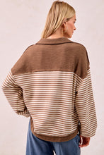 Load image into Gallery viewer, BiBi Mix n Match Slub Knit and Stripes Top in Mocha
