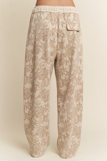 J.nna Textured Floral Print Pants in Multi Taupe