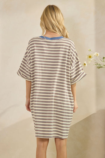 Veveret OVERSIZED Striped T-Shirt Dress in Cream