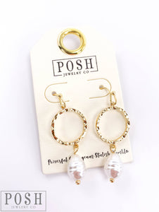 Circle Earrings with Pearl Drop in Gold Earrings Pink Panache Brands   