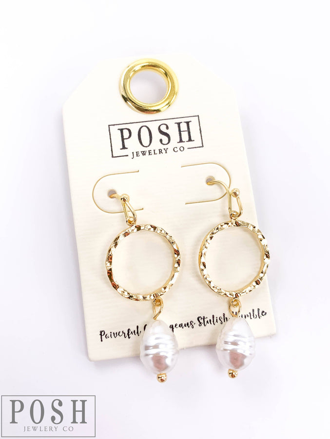 Circle earring with pearl drop 9PE191: G  Pink Panache Brands   