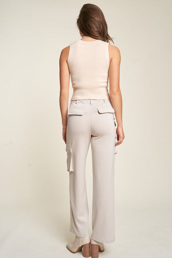 Davi & Dani Tummy Control Mid Rise Cargo Pants in Cool Beige FINAL SALE