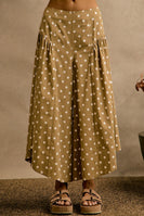 So Me Twill Polka Dot Extended Waist Wide Pants in Taupe/Ivory