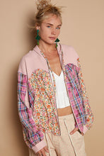 Load image into Gallery viewer, POL Mixed Fabric and Print Zip Up Hooded Top in Pink
