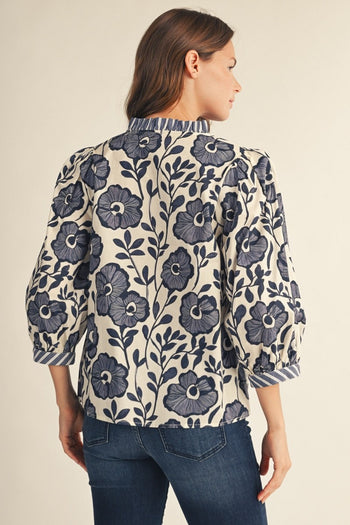 Jodifl Ruffled Neckline Floral Top in Beige