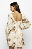 Storia Rose Print And Embossed Baby Doll Dress in Beige Floral