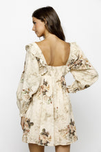 Load image into Gallery viewer, Storia Rose Print And Embossed Baby Doll Dress in Beige Floral
