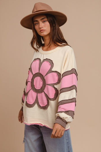 BiBi French Terry Top with Patchwork in Cream
