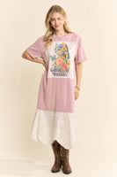 Davi & Dani Garden Of Whimsy Cat Graphic Tee Dress in Rose Pink