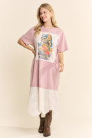 Davi & Dani Garden Of Whimsy Cat Graphic Tee Dress in Rose Pink