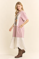 Davi & Dani Garden Of Whimsy Cat Graphic Tee Dress in Rose Pink