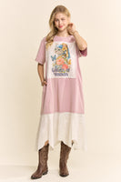 Davi & Dani Garden Of Whimsy Cat Graphic Tee Dress in Rose Pink