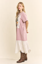 Load image into Gallery viewer, Davi &amp; Dani Garden Of Whimsy Cat Graphic Tee Dress in Rose Pink
