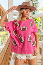 Load image into Gallery viewer, BiBi Game Day Football Sequin Patch Top in Hot Pink
