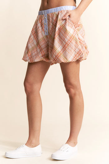 J.nna Plaid Pattern Balloon Shorts in Orange
