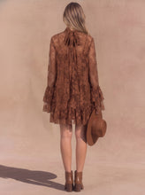 Load image into Gallery viewer, Lena Chiffon Floral Relaxed Fit Ruffled Mini Dress in Brown
