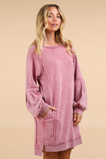 Very J Mineral Washed Terry Knit Dress in Rose