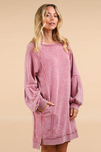 Very J Mineral Washed Terry Knit Dress in Rose