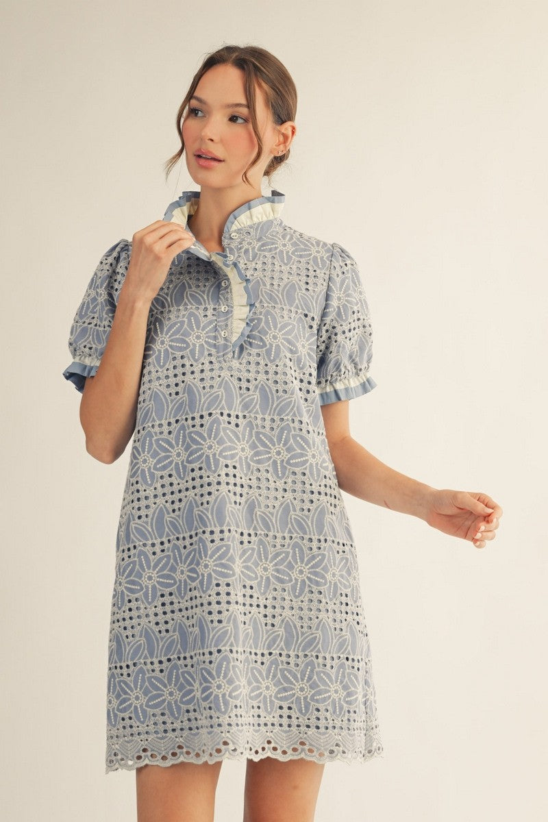 Jodifl Eyelet Lace Shift Dress in Periwinkle ON ORDER  June Adel
