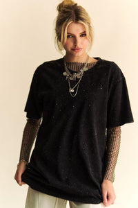 Davi & Dani Rhinestone Sparkle T-Shirt in Black