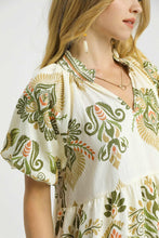Load image into Gallery viewer, Umgee Boho Print Tiered Mini Dress in Light Olive Mix
