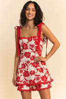 Davi & Dani Floral Print Romper in Red