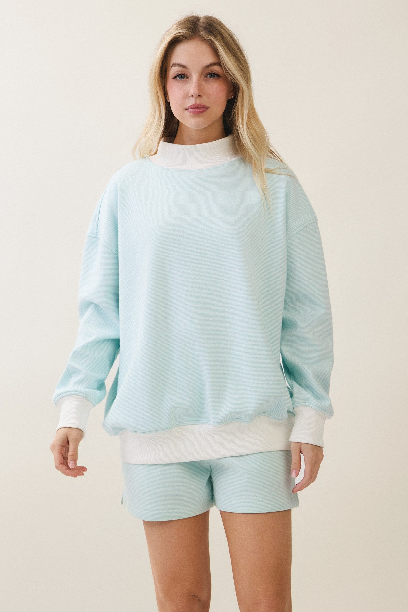 Veveret Mock Neck Striped Sweatshirt in Mint – June Adel