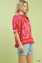 Load image into Gallery viewer, Umgee Tropical Print Puff Sleeve Blouse in Red
