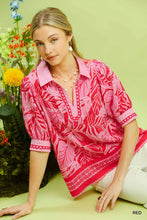 Load image into Gallery viewer, Umgee Tropical Print Puff Sleeve Blouse in Red
