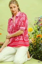 Load image into Gallery viewer, Umgee Tropical Print Puff Sleeve Blouse in Red
