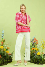 Load image into Gallery viewer, Umgee Tropical Print Puff Sleeve Blouse in Red

