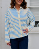 Wishlist OVERSIZED Striped Knit Button Up Top in Sky/Cream