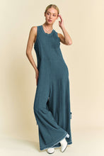 Load image into Gallery viewer, Davi &amp; Dani French Terry and Contrasting Ribbed Knit Jumpsuit in Teal
