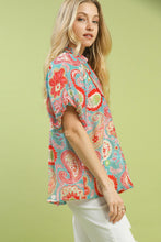 Load image into Gallery viewer, Umgee Mix Paisley Print Blouse with Puff Sleeves in Light Blue Mix
