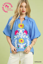 Load image into Gallery viewer, Umgee Embroidered Boho Top in Cerulean
