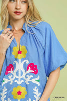 Umgee Embroidered Boho Top in Cerulean