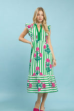 Load image into Gallery viewer, Umgee Mix Striped Floral Midi Dress in Green Mix
