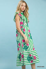 Load image into Gallery viewer, Umgee Mix Striped Floral Midi Dress in Green Mix
