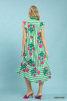 Umgee Mix Striped Floral Midi Dress in Green Mix