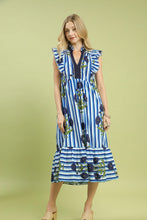 Load image into Gallery viewer, Umgee Mix Striped Floral Midi Dress in Ocean Mix
