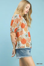 Load image into Gallery viewer, Umgee Floral Print Puff Sleeve Top in Mint Mix
