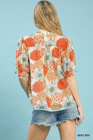 Umgee Floral Print Puff Sleeve Top in Mint Mix