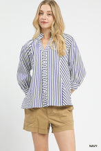 Load image into Gallery viewer, Umgee Striped V Neck Button Down Top in Navy

