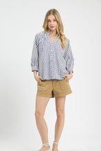 Load image into Gallery viewer, Umgee Striped V Neck Button Down Top in Navy
