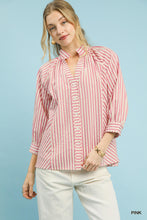 Load image into Gallery viewer, Umgee Striped V Neck Button Down Top in Pink
