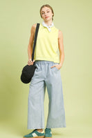 Umgee Stone Wash Stripe Wide-Leg Pants in Light Denim