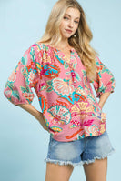 Umgee Paisley Print V Neck Top in Pink Mix ON ORDER