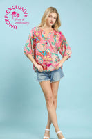 Umgee Paisley Print V Neck Top in Pink Mix ON ORDER