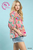 Umgee Paisley Print V Neck Top in Pink Mix ON ORDER